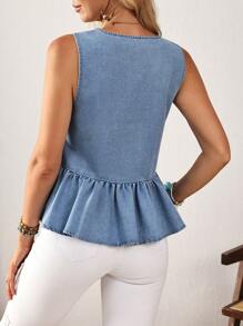 Breezaya Women's Casual Sleeveless Denim Tank Top With Ruffle Hem, For Summer