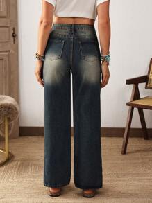 EMERY ROSE 女式口袋直筒宽松休闲百搭牛仔裤 - 藍色 - 查看 2