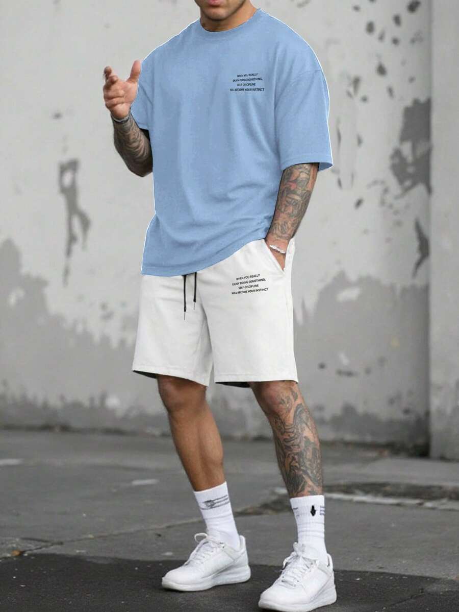 Manfinity Homme Herren Mode T-Shirt und Shorts Set, geeignet für den Sommer