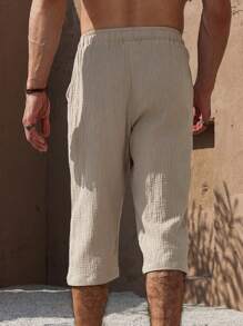 VENTUSAIL Pantalon décontracté 3/4 pour hommes à taille avec cordon de serrage, couleur unie, vacances - Kaki - Voir 2