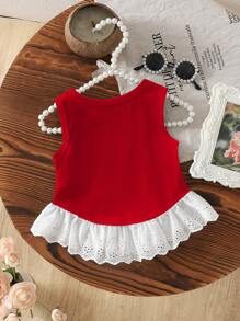 SHEIN 女婴蕾丝边吊带背心，婴幼儿夏季新款时尚 - 紅色 - 查看 2