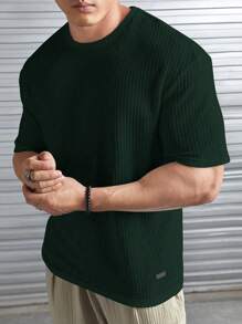EASEVO Camiseta de cuello redondo de punto negro casual de talla grande para hombre, adecuada para el verano