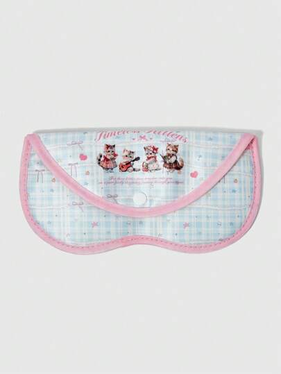 Kawaii Love-Shaped Cute Cat Band Pattern Anti-Pressure Compact Minimalist Protective Case Eyeglass Storage Pouch 848303