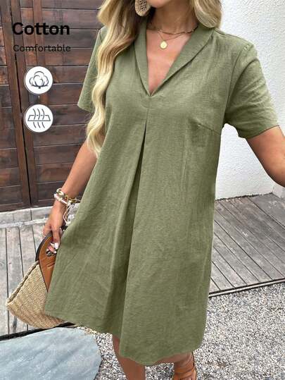 EMERY ROSE Women's Midi Dress Summer Dresses For Women Country Concert Outfit Cotton Dresses For Women Modest Dresses For Women Sage Green Dress Linen Dress