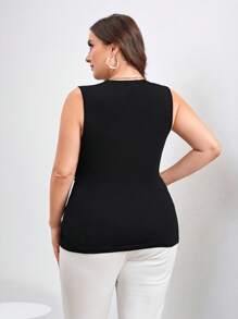 SHEIN Clasi Plus Size Women'S Ruffle Trim Tank Top Women Tops Plus Sizecurve Plus Topsplus Size Tank Tops - Black - View 2