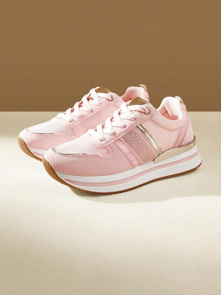 CUCCOO EASI Women Beige Platform Thick Bottom Cushioned Comfort Sport Shoes