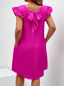 Chikora 大码女式仿珍珠装饰口袋系带优雅连衣裙