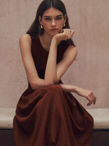 Chiquease 女式优雅纯色荷叶边下摆连衣裙