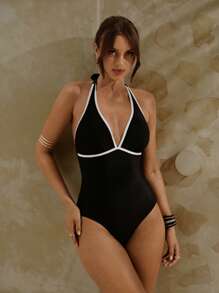 Swim Chiccia 1 件女式黑色花卉镂空连体泳衣