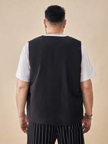 EASEVO Chaleco casual negro tejido de talla grande para hombres con bolsillos 3D, para la escuela, para otoño e invierno - Negro - Ver 2