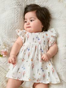 Cozy Pixies Đầm sơ sinh cho bé gái cổ tròn tay lửng họa tiết hoa nhỏ nhắn - Nhiều màu - Xem 3
