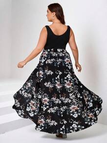 SHEIN Clasi Women Plus Size Woven Printed Knitted Solid Color Jumpsuit  Summer Music Festival - Multicolor - View 2