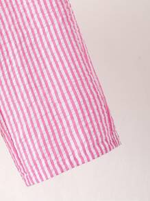 SHEIN Playful Pals 2pcs/Pack Infant/Toddler Girls Spring/Summer Casual Sweet Daily Holiday Striped Woven Sleeveless Tank Top And Wide Leg Pants 2 Pieces Outfit Set, 0-3 Years Old - Pink - View 6