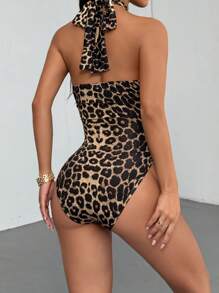 Flirla Body de cuello alto con estampado de leopardo, espalda descubierta, super elástico, suave y cómodo, casual, deportivo, de uso diario y versátil para mujer, para el verano