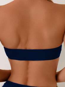 SHEIN Swim 2pcs Women Floral Pattern Bandeau Bikini Set, Summer Beach Party - Navy Blue - View 5