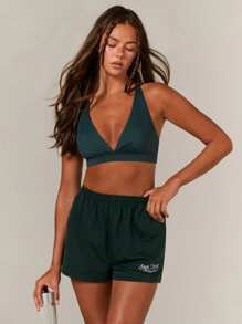 Athîral Women's Dark Green Sporty Bralet, Athleisure Gym Top - Green - View 4