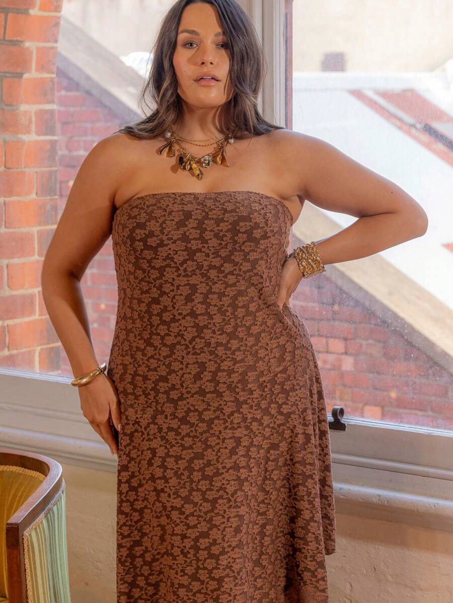 Aralina Curve 女士不对称花卉抹胸连衣裙。夏季连衣裙。婚礼宾客礼服。沙滩装。夏季度假装。女士夏季连衣裙。 - 綠色 - 查看 1