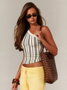 Athîral Women's Soft One Shoulder Butter Jersey Stripe Top, Spring Summer - Multicolor - View 4