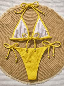 Bellisia 女士夏季沙滩纯色系带性感比基尼两件套泳衣套装