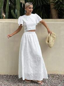 Livesso Nuovo outfit estivo da spiaggia per donne, set da 2 pezzi con blusa bianca e gonna