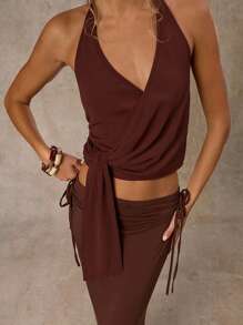 SHEIN Forever 21 Estate Donne Promenade/Formale/Spiaggia/Vacanza/Carino/Abbigliamento Western/Casual Business/Elegante/Compleanno/Uscita/Club/Ufficio/Festival/Rave/Lavoro/Classico/Concerto Country/Brunch/Crociera/Old Money/Aeroporto/Modesto/Chiesa/Fairycore/Tea festa/Y2k/Streetwear/2000s/Disco/Spring Break/Laurea/Ospite Matrimonio/Cocktail/Vintage/Bodycon/Resort/Aderente/4 Luglio Donne/Vacanza Spiaggia/Top - Caffè Marrone - Visualizzare 3