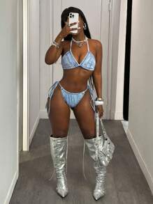 Slaydiva Women's Sexy Form-Fitting Ultra-Short Denim Shorts, Blue  Beach Women Outfits Summer Bottoms Women Swimsuit Bottoms For Women Summer Outfits For Women Vacation Outfits Woman Beach Outfits For Woman Beach Beach Outfits For Woman - Light Wash - View 1
