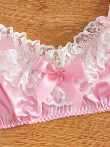 بليسيه ، كشكشة ، فيونكة ، ستان ، ملابس داخلية لصدر المرأة ذات طراز الأميرة الحلو والكيوت ،كاواييي - وردي - مشاهدة 4