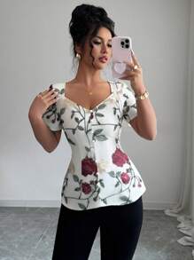 Elenzga Áo lưới thêu mới mùa hè cho nữ - Màu be - Xem 5