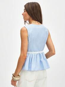 ATUI Studio Women's Summer Vacation Travel Deep V-Neck Lace Stitching Plaid Sleeveless Shirt Summer Tops,Going Out Tops Women