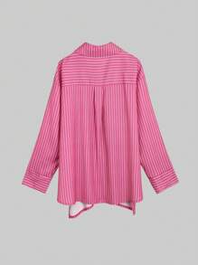 Linhara Plus Size Casual Striped Tie-Waist Shirt And Pants 2 Pieces Set