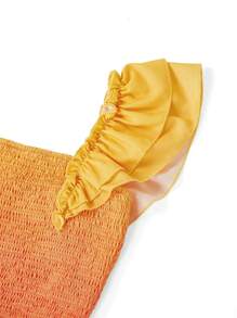 Ellevyn 2 pezzi/set Blusa con scollo quadrato a balze effetto sfumato e fiocco, e gonna lunga, set estivo per donne