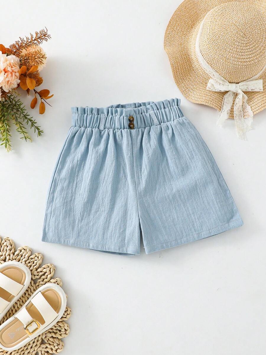 Short décontracté en papier, à taille plissée, avec détail de bouton pour jeune fille