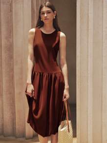 Chiquease 女式优雅纯色荷叶边下摆连衣裙