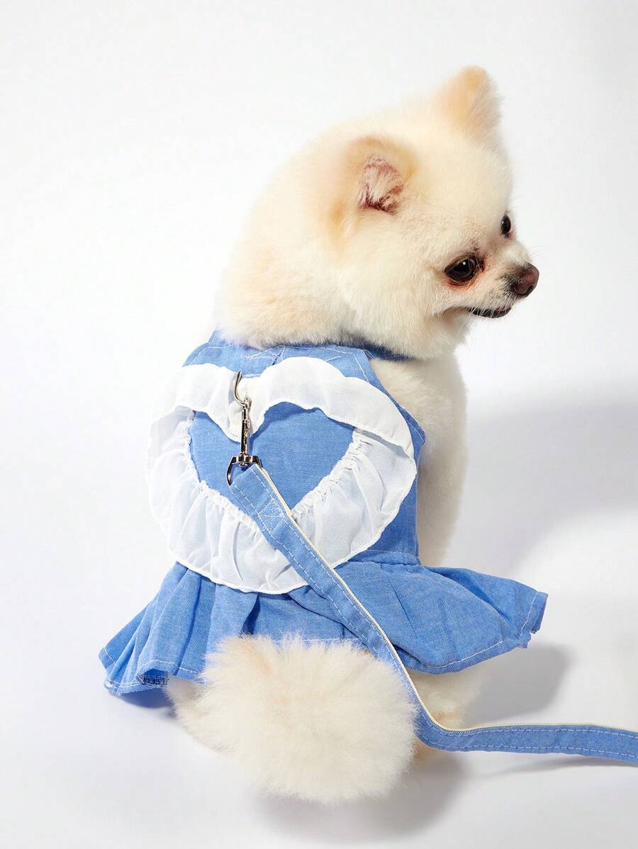 PETSIN Vestido de peto vaquero estilo princesa romántico y casual con diseño de corazón, ligero y transpirable para el verano, popular en Europa y América, adecuado para mascotas - Multicolor - Ver 1