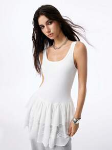 LYSMO 女式无袖白色休闲连衣裙 - 白色 - 查看 4