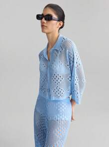 Ontre 2025 新款女士海滩独立日舒适休闲风格宽松开衫，钩针针织风格春夏舒适休闲装，海滩装 - 淺藍色 - 查看 6