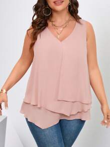 SHEIN Clasi Plus Solid Asymmetrical Hem Blouse - Coral Pink - View 5