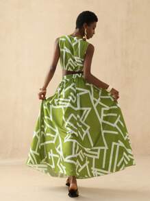 Vesra Women Sleeveless Crop Top And Wide Hem Skirt Set - Multicolor - View 2