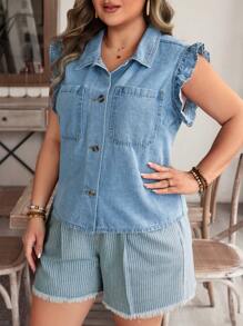 EMERY ROSE Veste en jean décontractée grande taille, printemps/été - Jean bleu - Voir 5