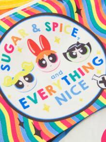 THE POWERPUFF GIRLS X SHEIN 女士花朵、泡泡、毛茛和条纹印花时尚大容量托特包、沙滩包 - 彩色 - 查看 4