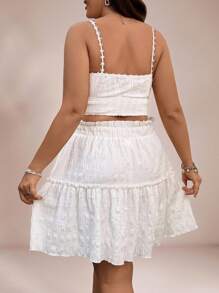 SHEIN VCAY Plus Size White Textured Mini Skirt,Summer All-Season Boho Casual Beach Holiday,Patchwork Graduation Brunch St Patrick Rave Festival Elegant Western - White - View 2