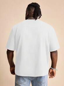 EASEVO Plus Size Men's Casual Loose Knit White Short Sleeve Crew Neck T-Shirt, Suitable For Summer, School - White - View 2