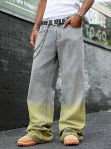 Manfinity EMRG Men's Pocketed Color-Block Wide-Leg Loose Jeans - Light Wash - View 1