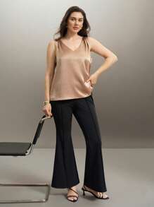 SHEIN Clasi Plus Size 2Pcs Women Set, Camisole Top + Slim Flare Pants, Work, Casual, Elegant, Fashionable - Multicolor - View 5