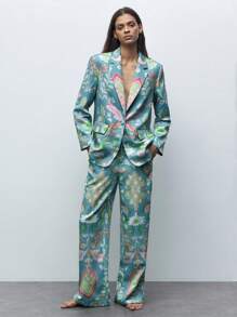 Maija Áo khoác Blazer in kỹ thuật số màu xanh, dáng suông, phong cách công sở, du lịch cho nữ vào mùa thu/đông - Nhiều màu - Xem 4