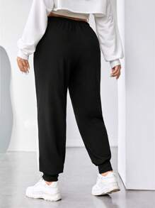 SHEIN EZwear mais Calças de treino costura lateral de contraste