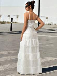 SHEIN ICON 超长纹理面料拼布开襟吊带背心 - 白色 - 查看 2