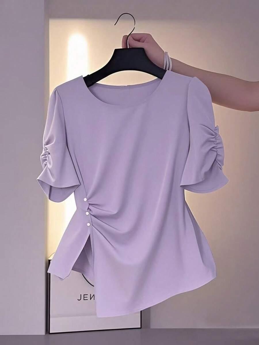 Franclia 女士优雅不对称设计圆领衬衫