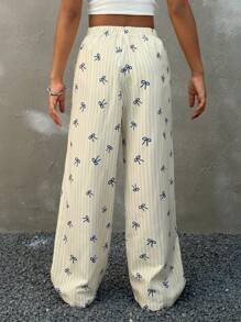 Coolane Kids Tween Girls Spring/Summer Comfortable Trousers, Bow Striped Print Versatile Long Pants - Yellow - View 6