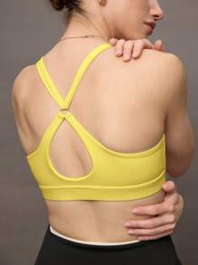 Activina Women's Minimalist Solid Color Hollow Back Sports Bra - Yellow - View 4